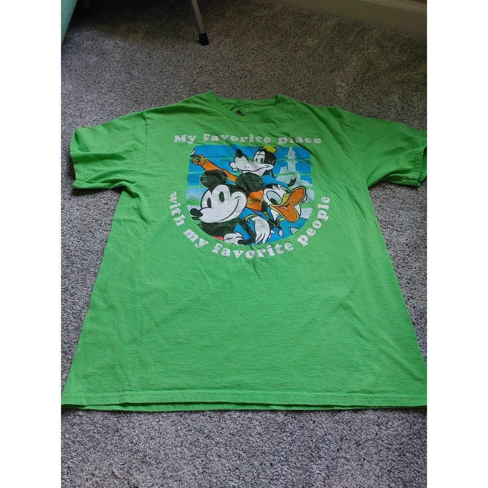 Disney Parks Mickey Mouse Goofy Donald Duck Green Graphic T-Shirt Large